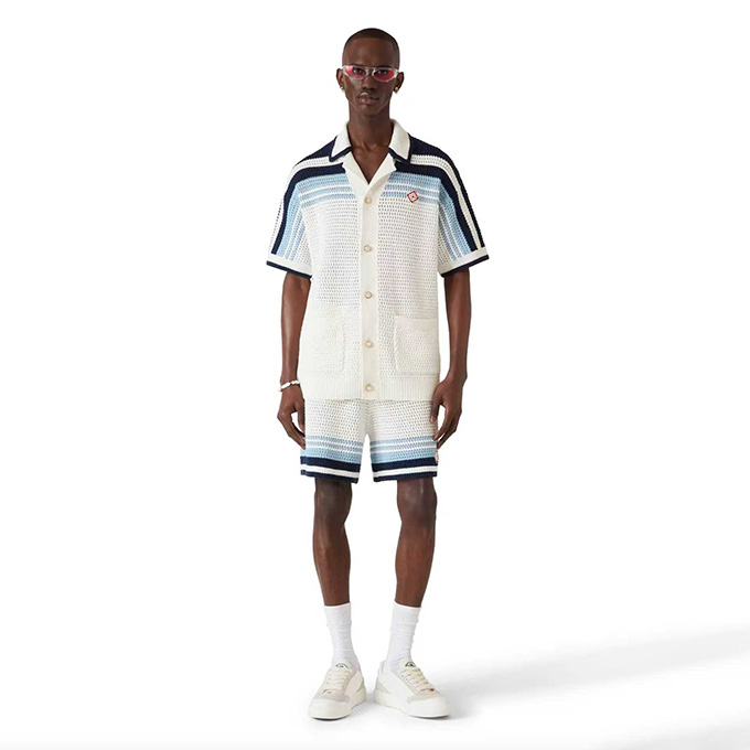 casablanca striped crochet knit short-sleeve shirt & shorts